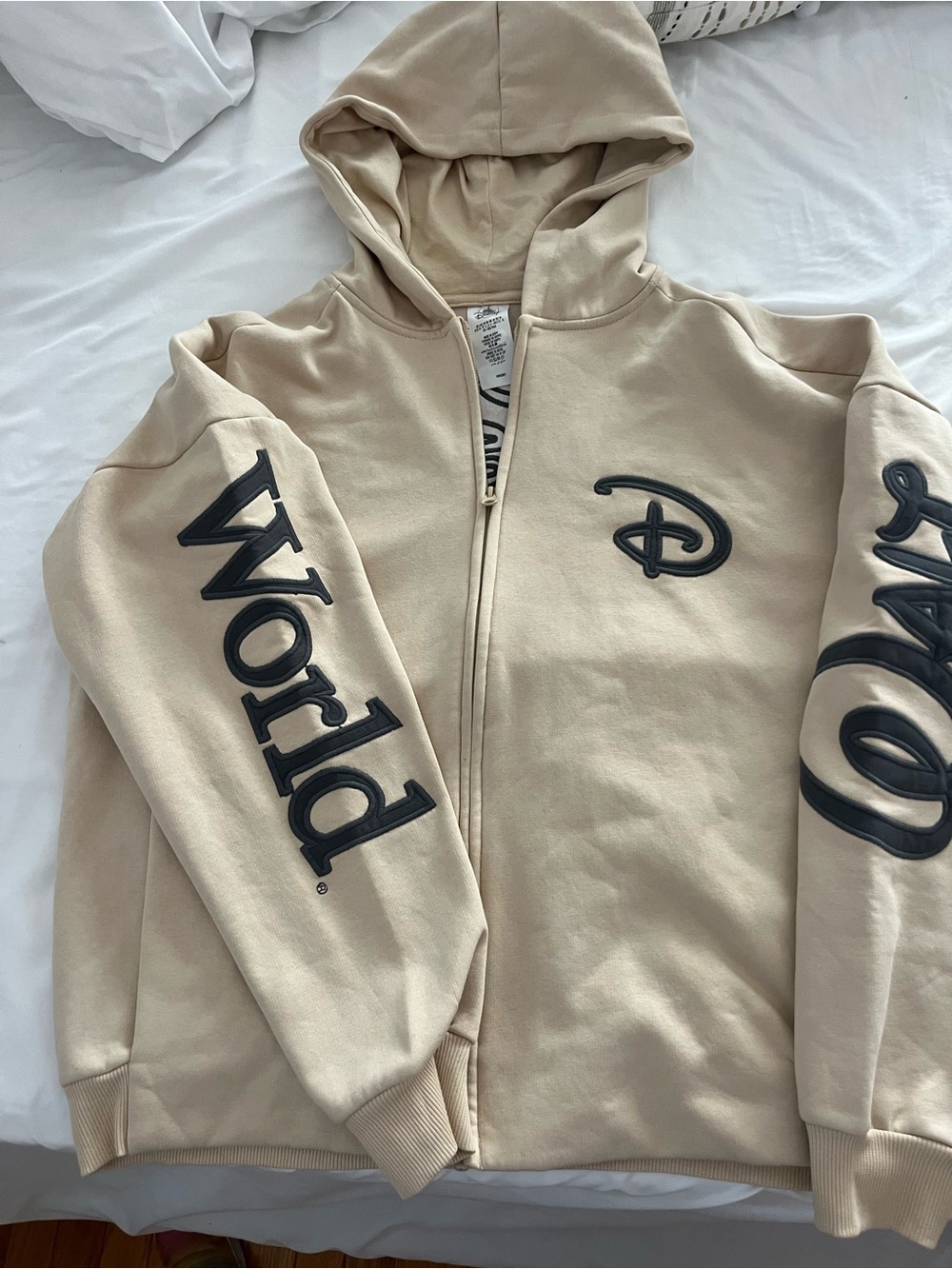 Disney World Beige Zip-Up Hoodie with Black Appliqué medium